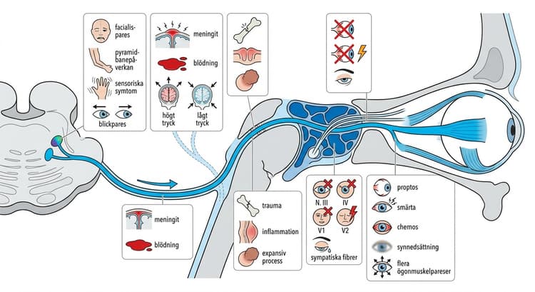 Rita en anatomiskt orienterad vektoröversikt i sidoprojektion över nervus abducens från kärnan i kaudala pons till musculus rectus lateralis. Markera och etikettera följande statio