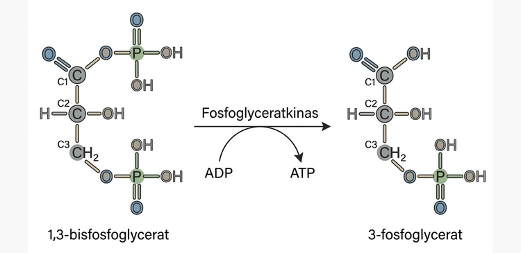 Fosfoglyceratkinasreaktionen från 1,3-bisfosfoglycerat till 3-fosfoglycerat med samtidig ATP-bildning