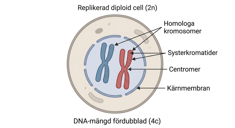 Replikerade homologa kromosomer i en meiotisk modercell