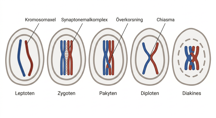 Faserna i meiotisk profas I med homolog synaps och rekombination