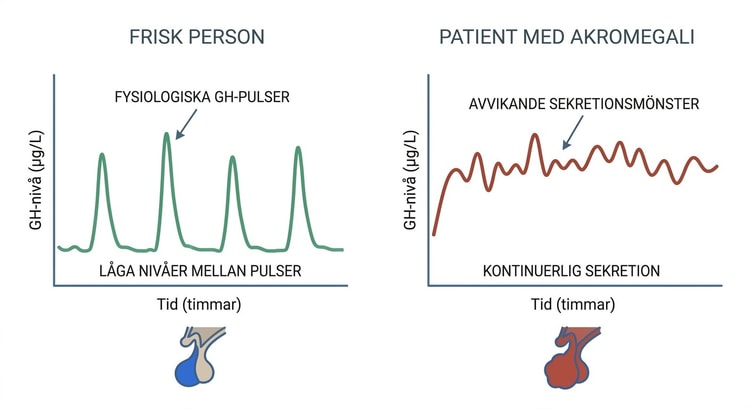 Täta GH-mätningar hos frisk person och patient med akromegali
