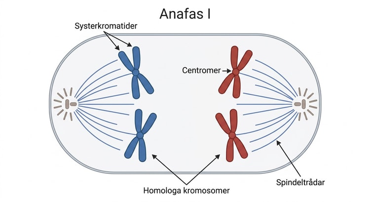 Anafas I med separation av homologa kromosomer