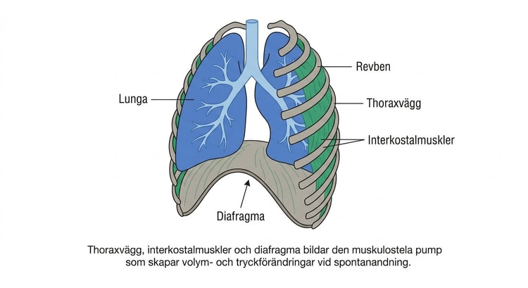 Lungor, thorax, revben, interkostalmuskler och diafragma