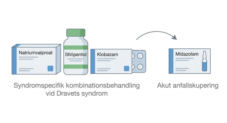 Förpackningar med natriumvalproat, stiripentol, klobazam och midazolam.
