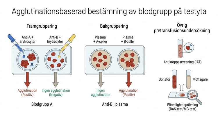 Agglutinationsbaserad bestämning av blodgrupp på testyta