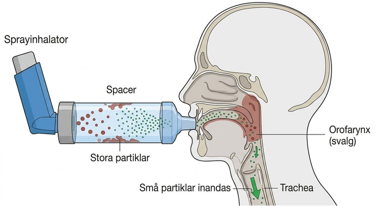 Sprayinhalator ansluten till spacer