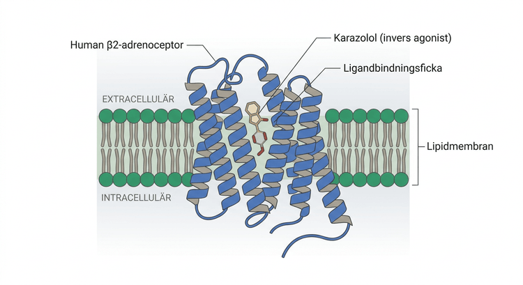 Tredimensionell struktur av human beta-2-adrenoceptor med bunden karazolol