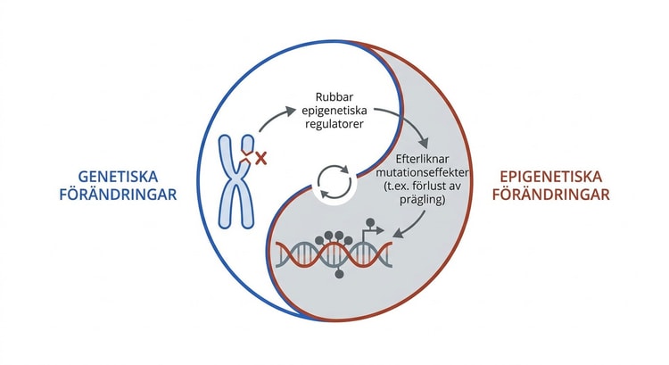 Yin-yang-diagram över samverkan mellan genetiska och epigenetiska förändringar i cancer