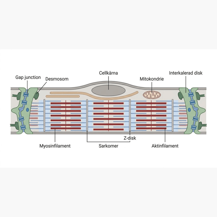Schematisk bild av hjärtmuskelcellens tvärstrimmiga kontraktila organisation