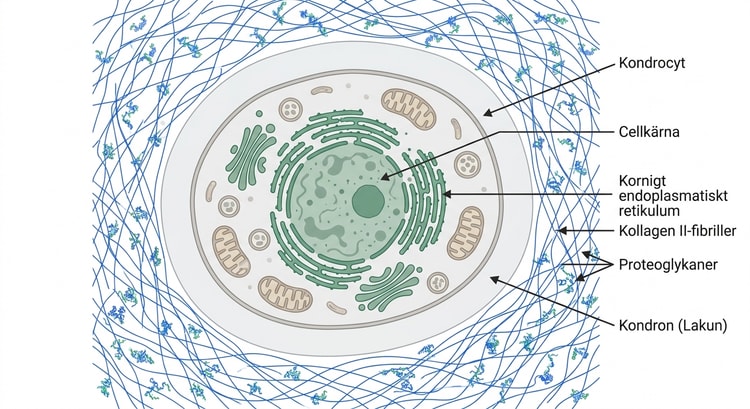 Transmissionselektronmikroskopi av kondrocyter, chondroner och broskmatrix.