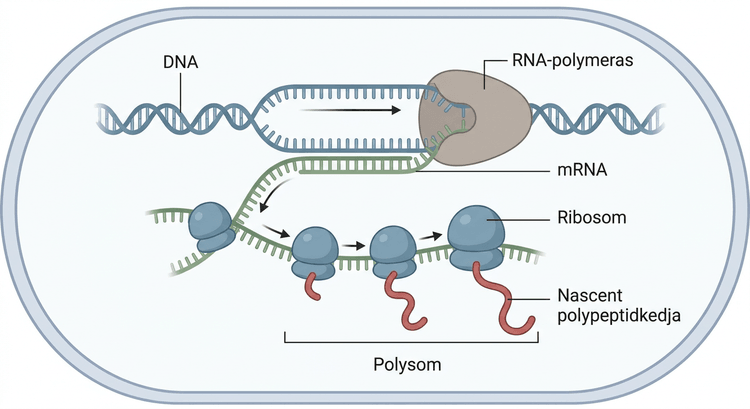 Kopplad transkription och translation i en prokaryot cell