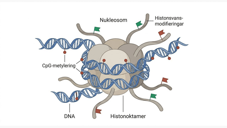 DNA lindat runt histoner med CpG-metylering och modifierade histonsvansar