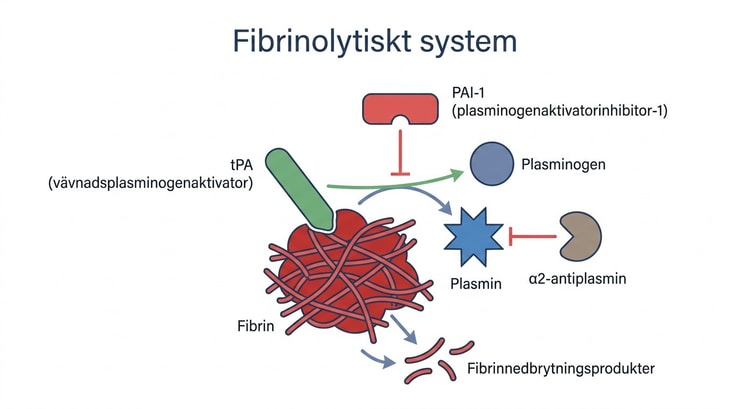 Fibrinolytiskt system med plasminogen, plasmin, tPA och inhibitorer