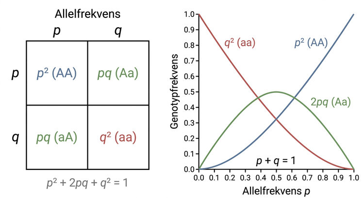 Diagram över Hardy–Weinberg-proportionerna för två alleler