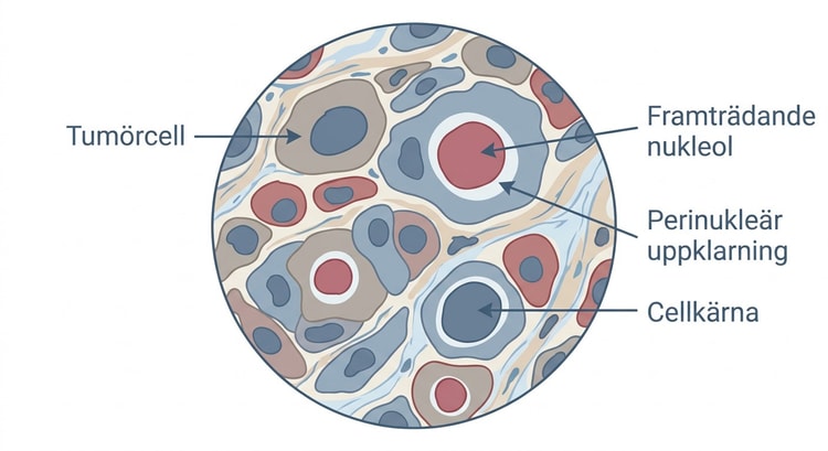 Högförstorad histologisk bild av njurcellscancer associerad med hereditär leiomyomatos och njurcellscancer.