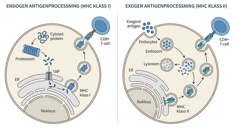 Endogen och exogen antigenprocessning via MHC klass I respektive klass II