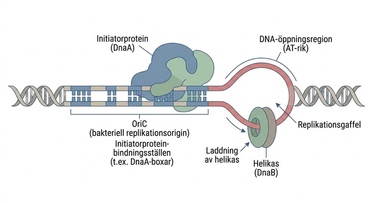 Schematisk organisation och igenkänning av bakteriella replikationsorigin.