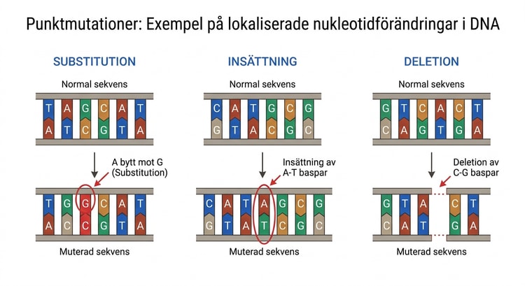 Exempel på lokaliserade nukleotidförändringar i DNA
