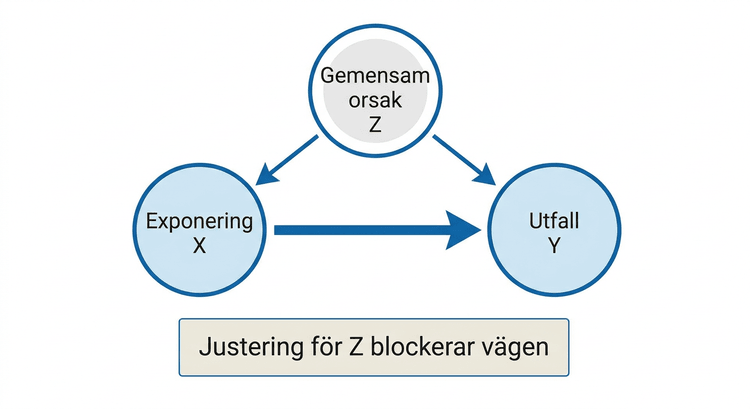 Kausalt diagram där Z är en gemensam orsak till exponeringen X och utfallet Y.