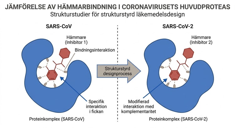 Jämförelse av hämmarbindning i coronavirusets huvudproteas