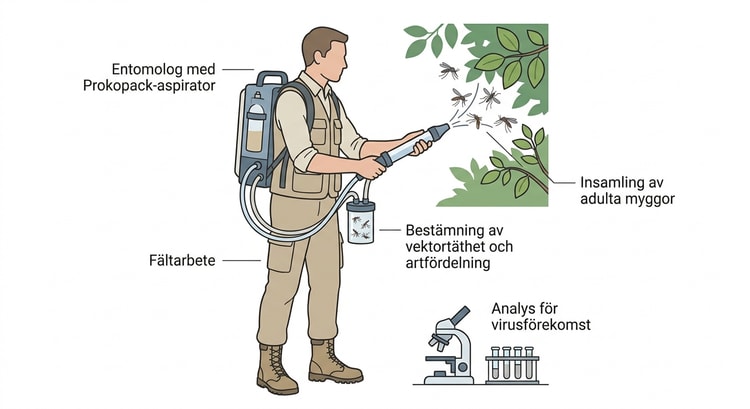 Entomolog samlar in myggor med en Prokopack-aspirator