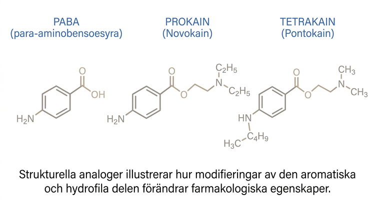 Strukturformler för PABA-relaterade ester-lokalanestetika
