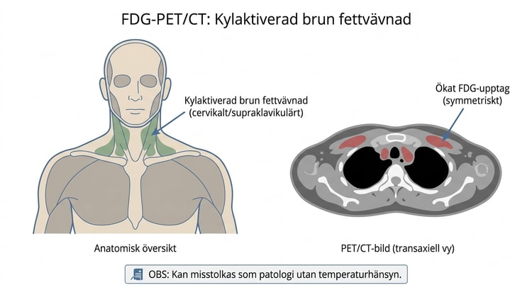 FDG-PET/CT med symmetriskt upptag i kylaktiverad brun fettvävnad.