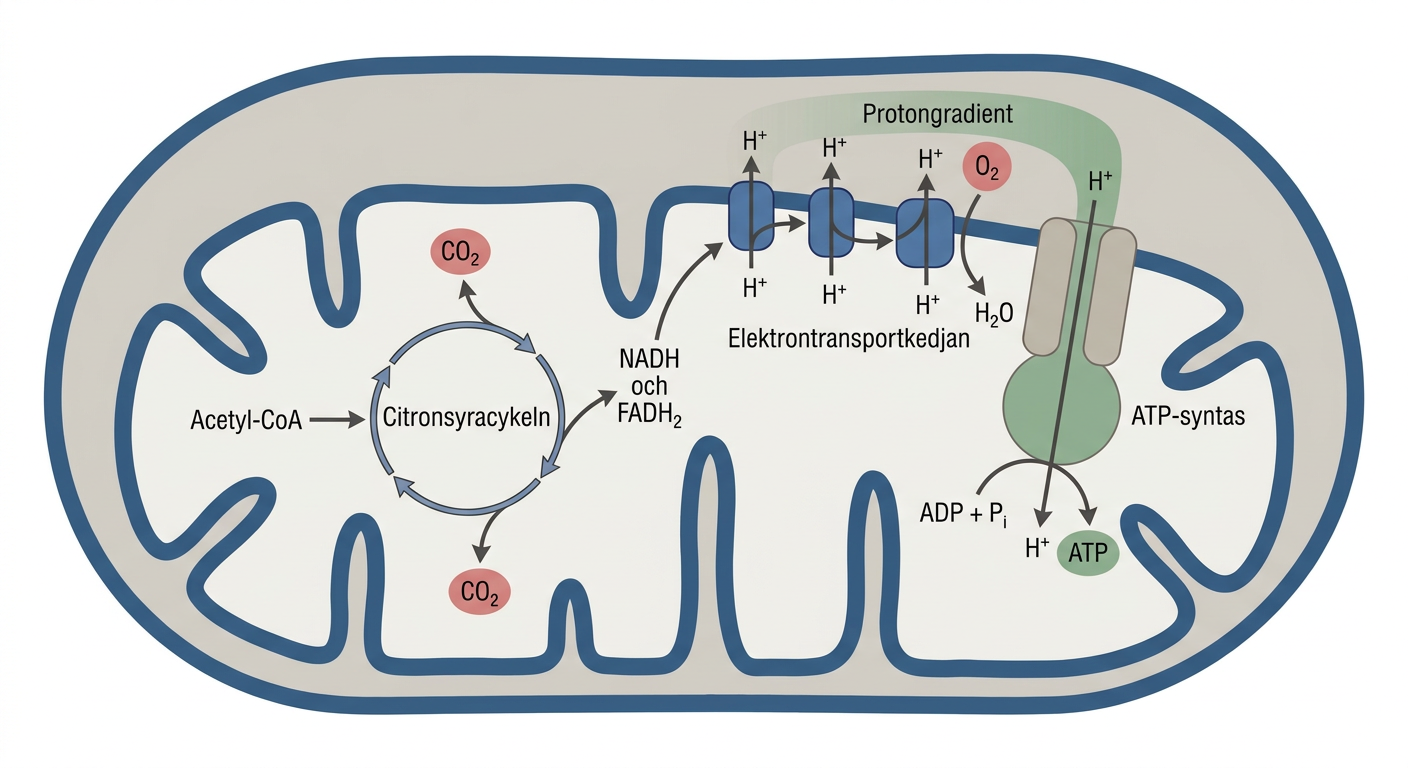Mitokondriell aerob metabolism med citronsyracykel och respirationskedja