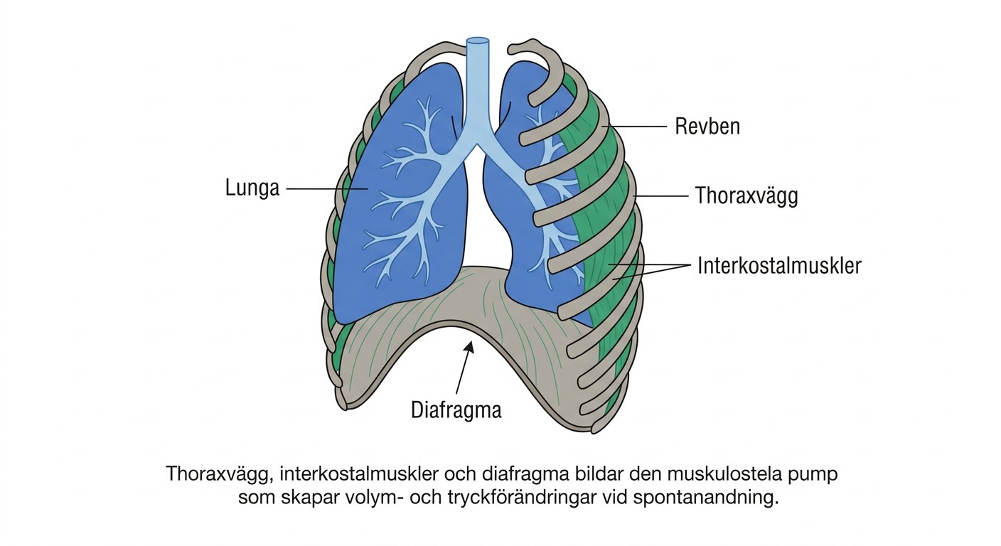 Lungor, thorax, revben, interkostalmuskler och diafragma