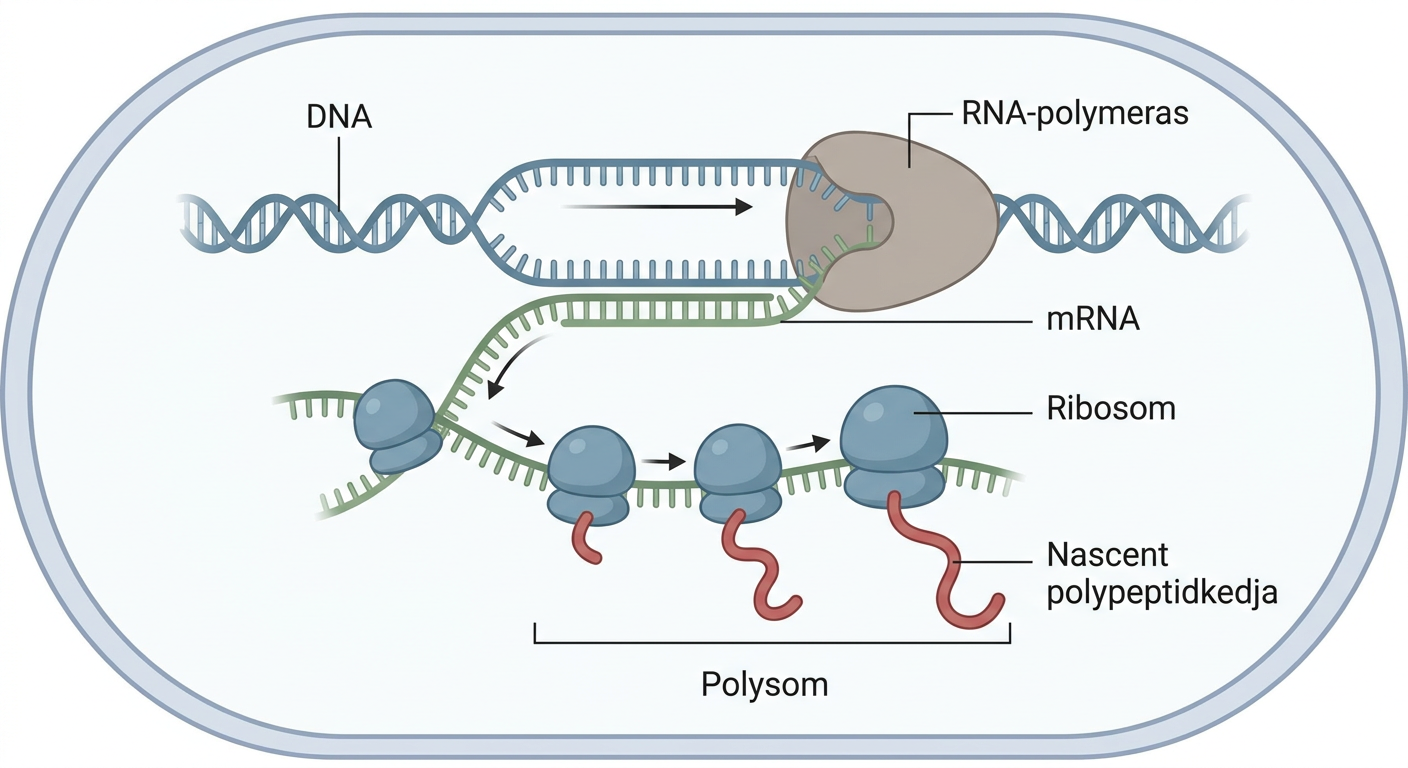 Kopplad transkription och translation i en prokaryot cell