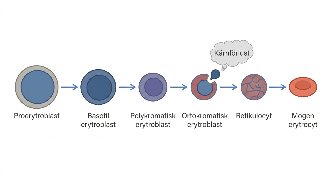 Schematisk framställning av erytropoesens mognadsstadier