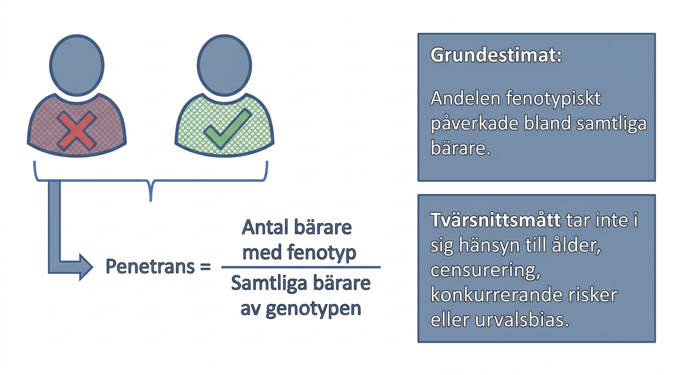Matematisk illustration av penetrans som antalet bärare med fenotyp dividerat med samtliga bärare av genotypen.