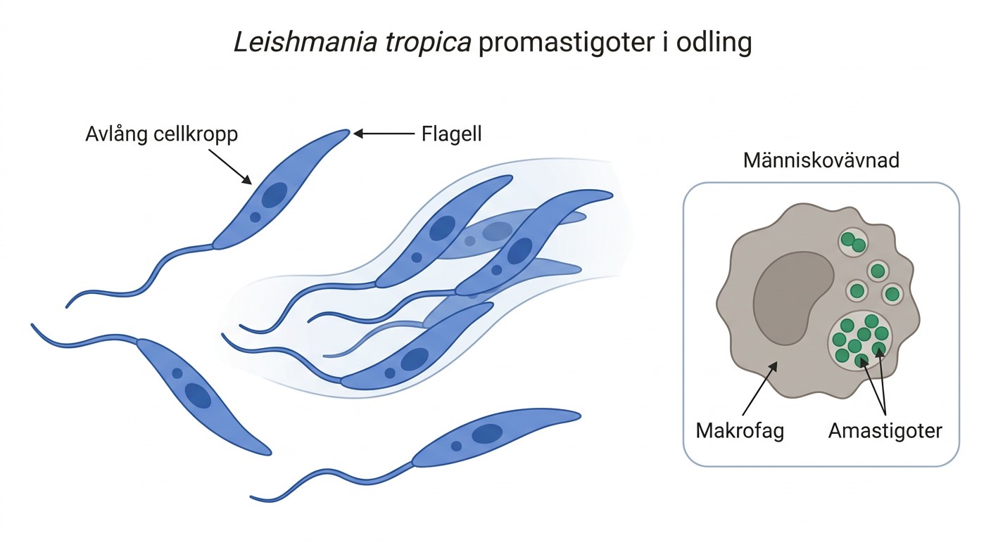 Flagellförsedda promastigoter av Leishmania tropica i odling