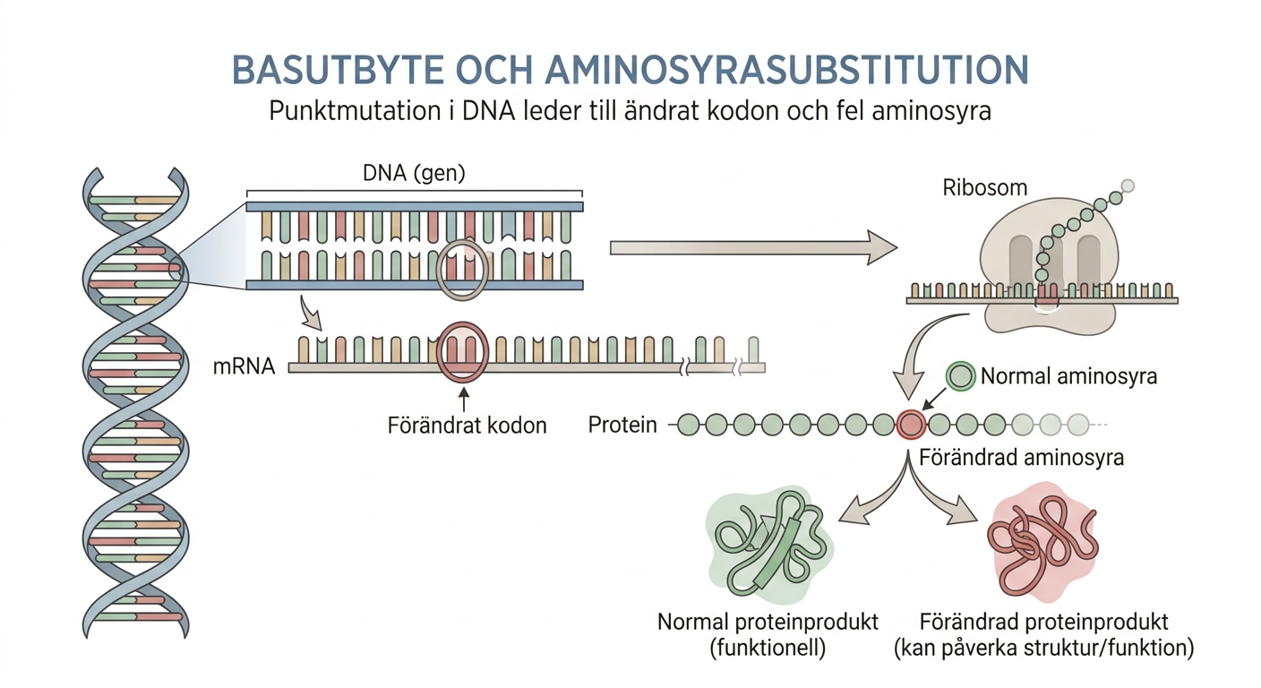 Basutbyte som leder till ett ändrat kodon och en aminosyrasubstitution