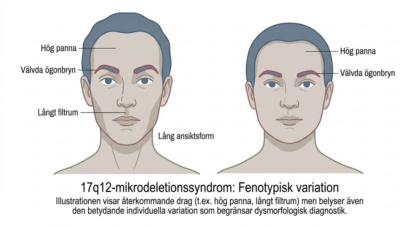 Två personer med genetiskt verifierat 17q12-mikrodeletionssyndrom och subtila gemensamma ansiktsdrag.