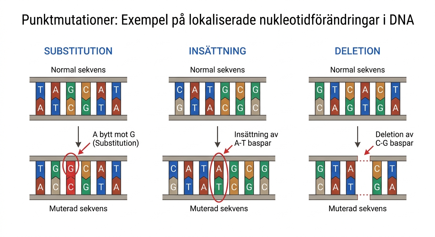Exempel på lokaliserade nukleotidförändringar i DNA