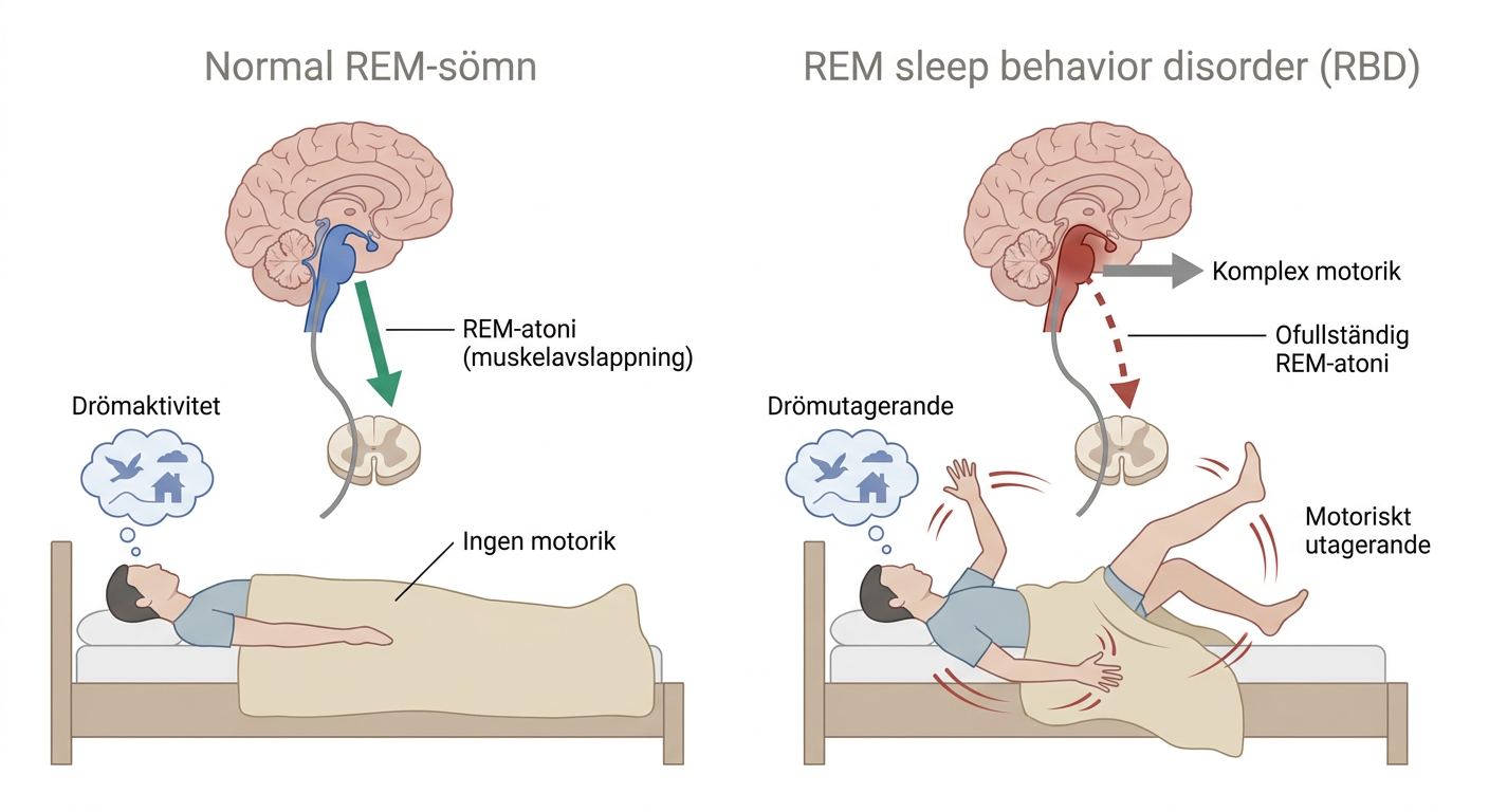 Illustration av motoriskt utagerande vid REM sleep behavior disorder